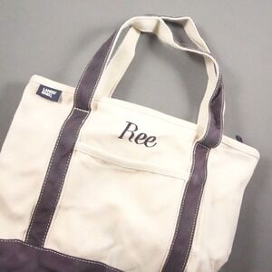 Lands End Personalized Ree Embroidered Canvas Women Tote Bag Small Coastal Boat